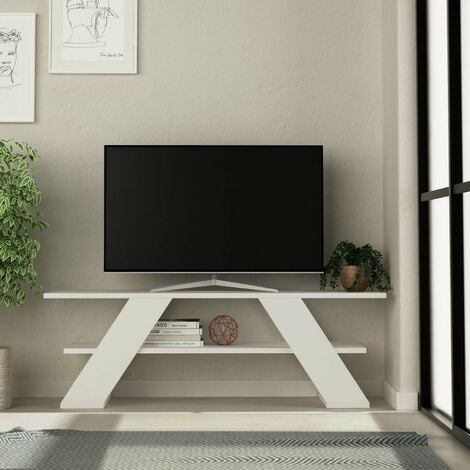 Meuble TV ouvert 120x40 cm avec deux étagères blanc - Farfalla