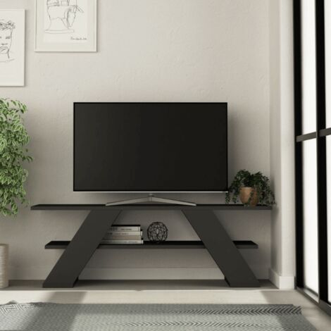 Étagère basse ouverte meuble TV design en métal noir L160 cm KARL - Miliboo