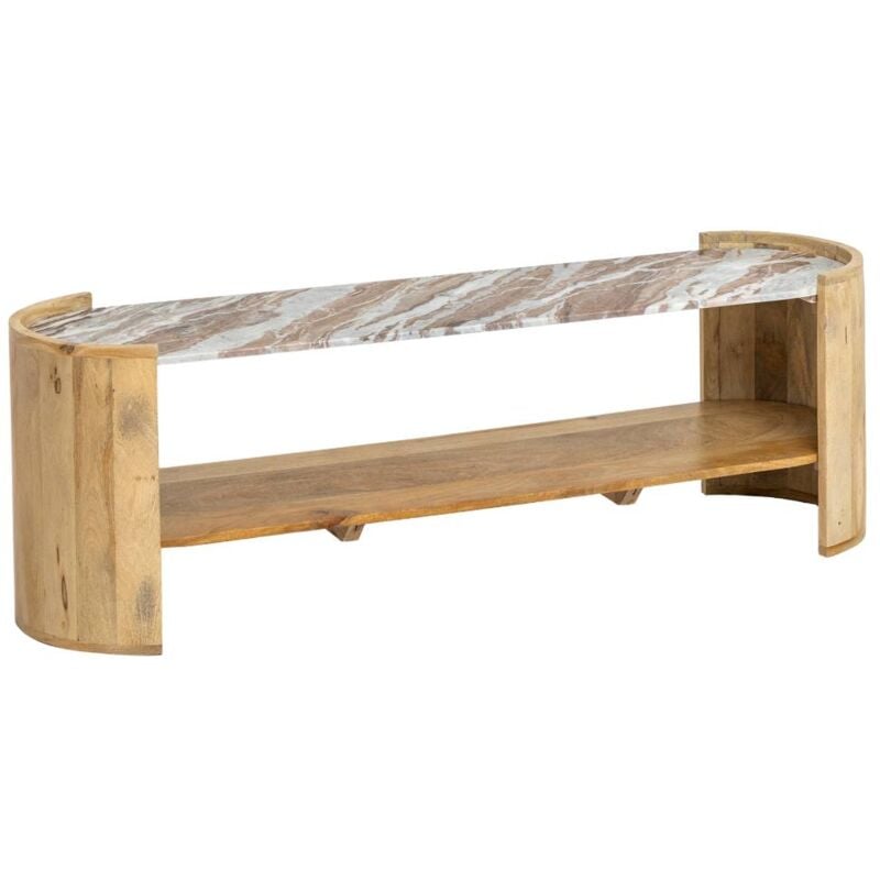 Made In Meubles - Meuble tv ovale en bois de manguier et marbre Isabella