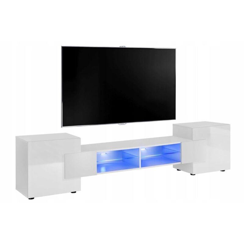MEUBLE TV PABLO 230 cm avec LED Blanc Mat et Blanc Laqué