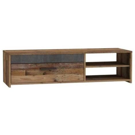 Meuble TV PACO 120 cm 1 tiroir 2 niches décor vieux bois et béton gris foncé