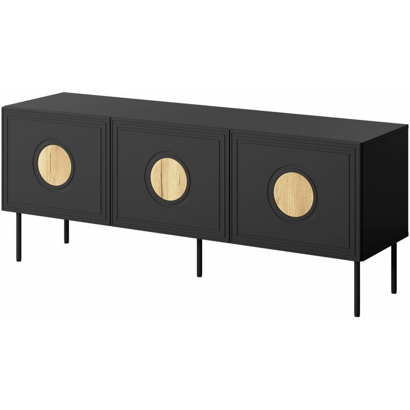 Bim Furniture - Meuble tv palace 150 cm 3D noir mat / chêne craft