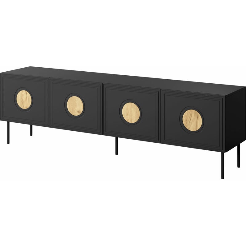 Bim Furniture - Meuble tv palace 200 cm 4D noir mat / chêne craft