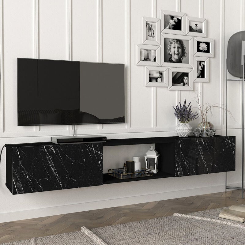 [en.casa] - Meuble tv Paltamo 180 x 31 x 29,5 cm effet marbre noir
