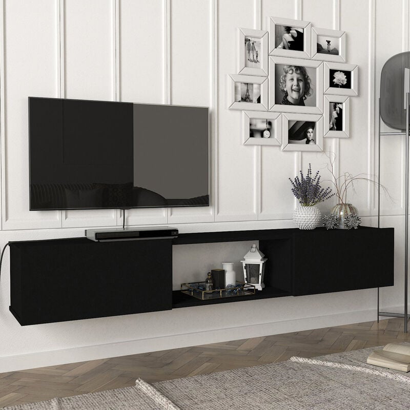 Meuble tv Paltamo 180 x 31 x 29,5 cm noir [en.casa]