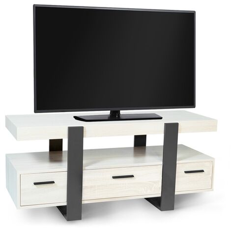 Meuble TV PHOENIX avec tiroirs bois gris 116 cm - Gris