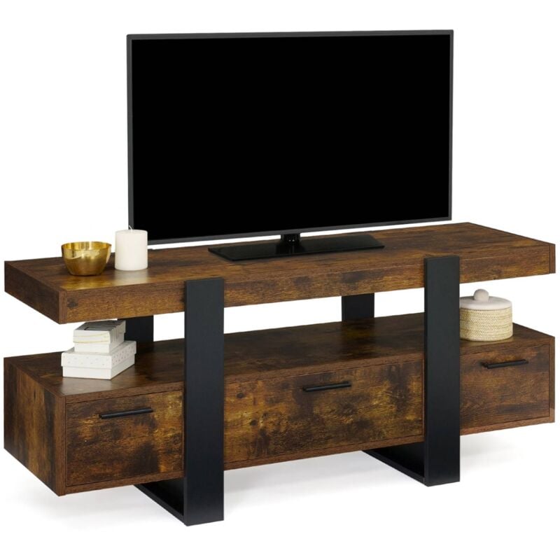 Meuble tv 116 cm phoenix avec tiroirs bois effet vieilli et noir