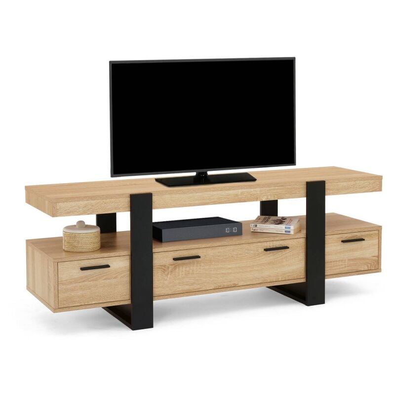 Idmarket - Meuble tv 140 cm phoenix avec tiroirs bois et noir - Bois-clair