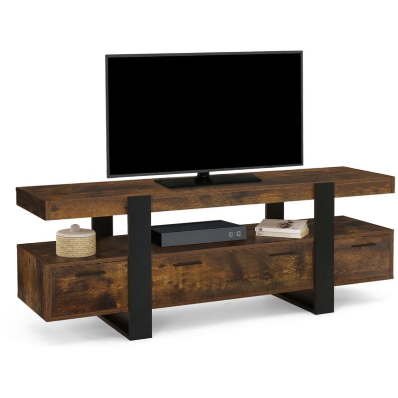 Meuble tv 140 cm phoenix avec tiroirs bois effet vieilli et noir