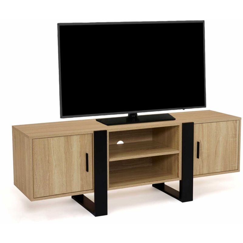 Meuble tv 140 cm phoenix 2 portes bois et noir