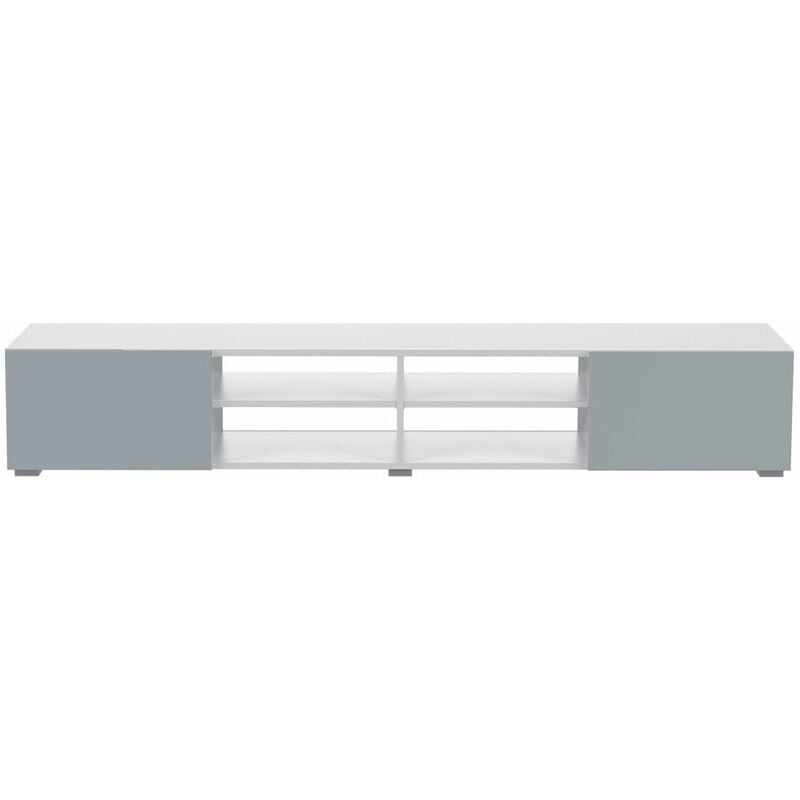 Temahome Boutique Officielle - Meuble tv podium blanc et gris céladon 4 niches et 2 portes - blanc et gris céladon