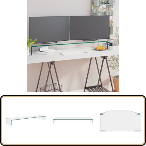 Meuble TV/pour moniteur 120x30x13 cm verre transparent - Support Tv - Meuble Tv - Stand Tv - Support Ecran - Bureau Informatique