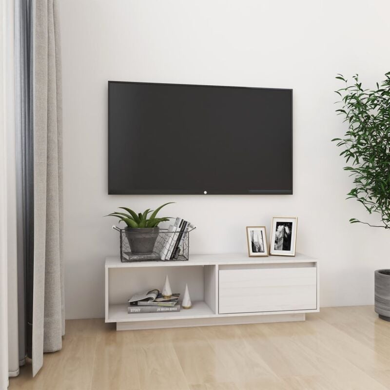 Meuble tv pour Salon - Armoire tv Blanc 110x30x33,5 cm Bois de pin massif BV958304