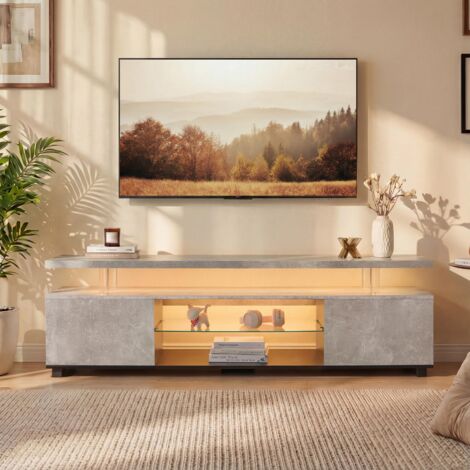 Meuble TV pour télévision de 60 pouces, centre de divertissement LED de gaming, console de rangement multimédia avec grande armoire latérale pour salon (gris+noir)