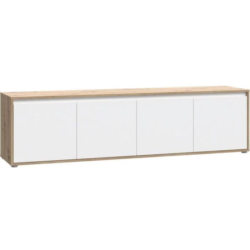 Meuble TV AUCUNE SKELPE 188,3 cm Blanc Mat et Chêne - 4 portes