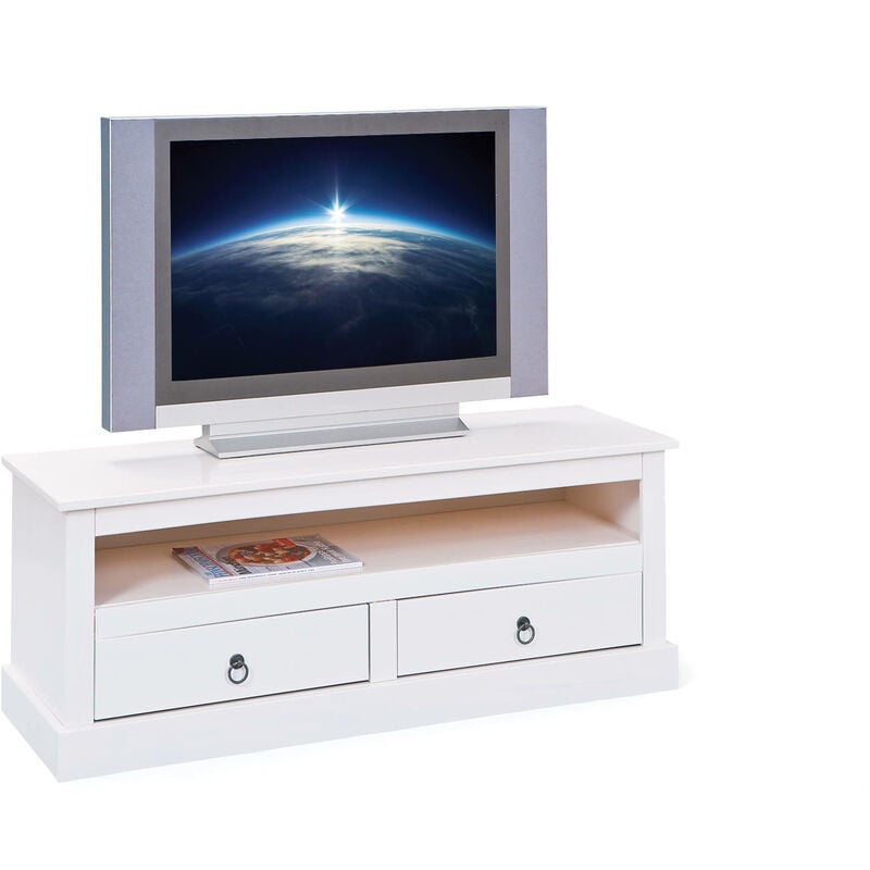 Meuble tv en pin massif laqué blanc