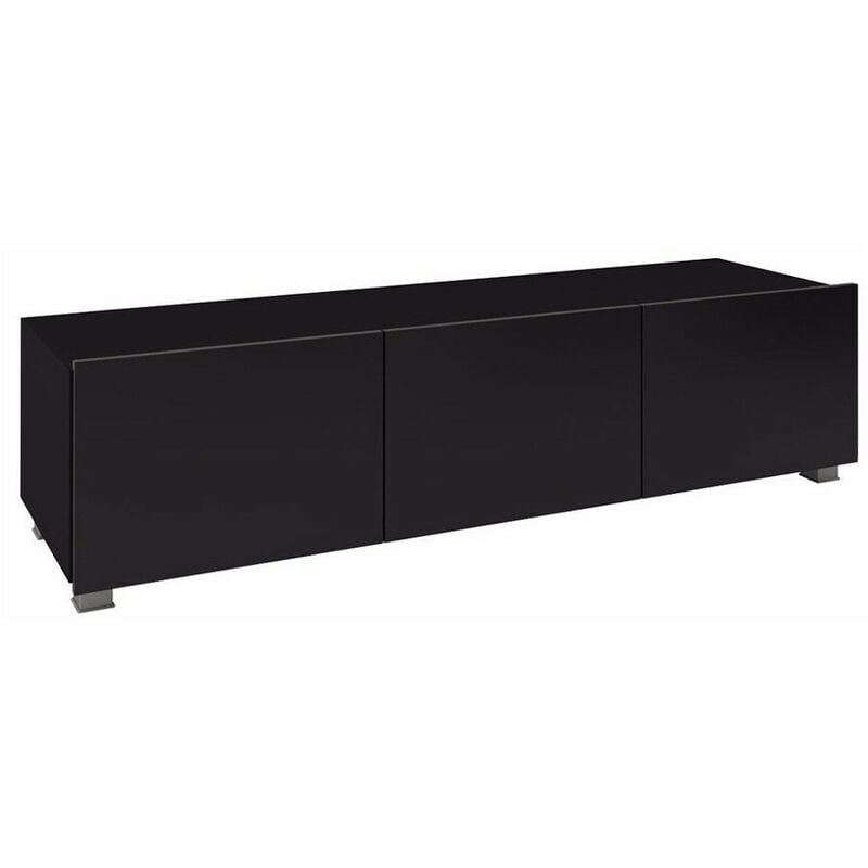 Meuble tv Tivdalu 103, Noir + Noir brillant, Le nombre de portes: 0, Nombre de tiroirs: 0, 150x37x43cm