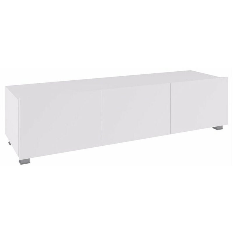 Meuble tv Tivdalu 103, Blanc + Blanc brillant, Le nombre de portes: 0, Nombre de tiroirs: 0, 150x37x43cm