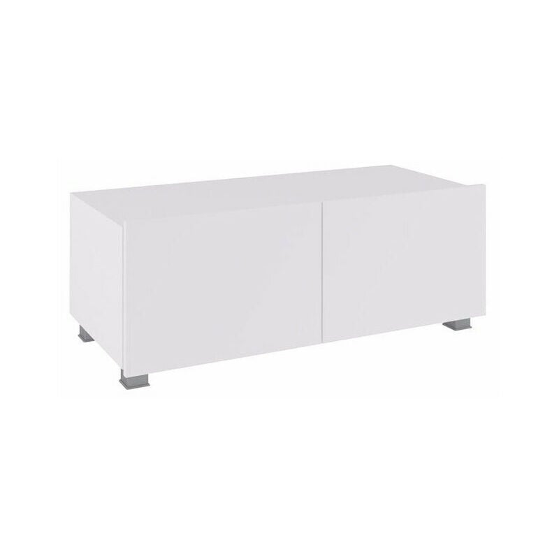Meuble TV Tivdalu 104, Blanc + Blanc brillant, Le nombre de portes: 0, Nombre de tiroirs: 0, 100x37x43cm