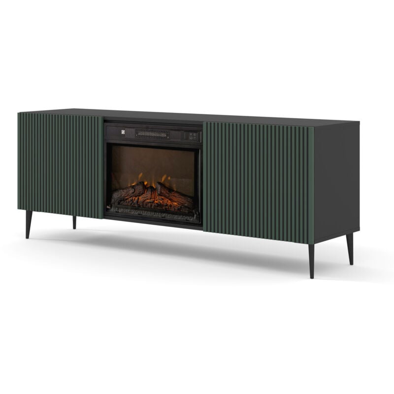 Bim Furniture - Meuble tv ravenna 2D 170 cm armoire avec cheminée noir/vert