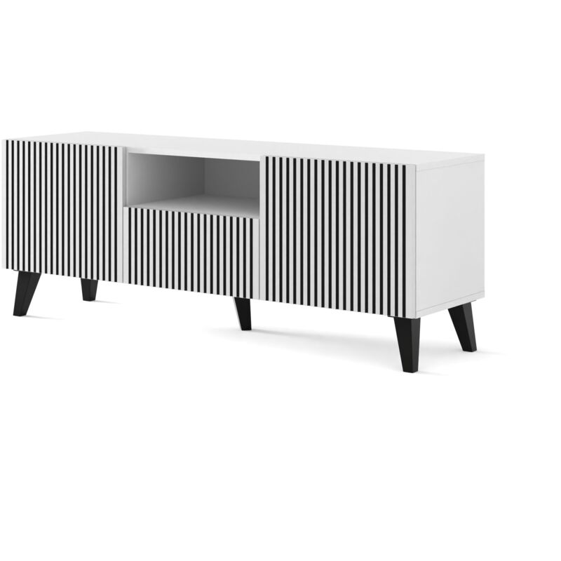 Ac-deco - Meuble tv Ravenna f 150 cm 2D1S blanc / noir pieds noirs