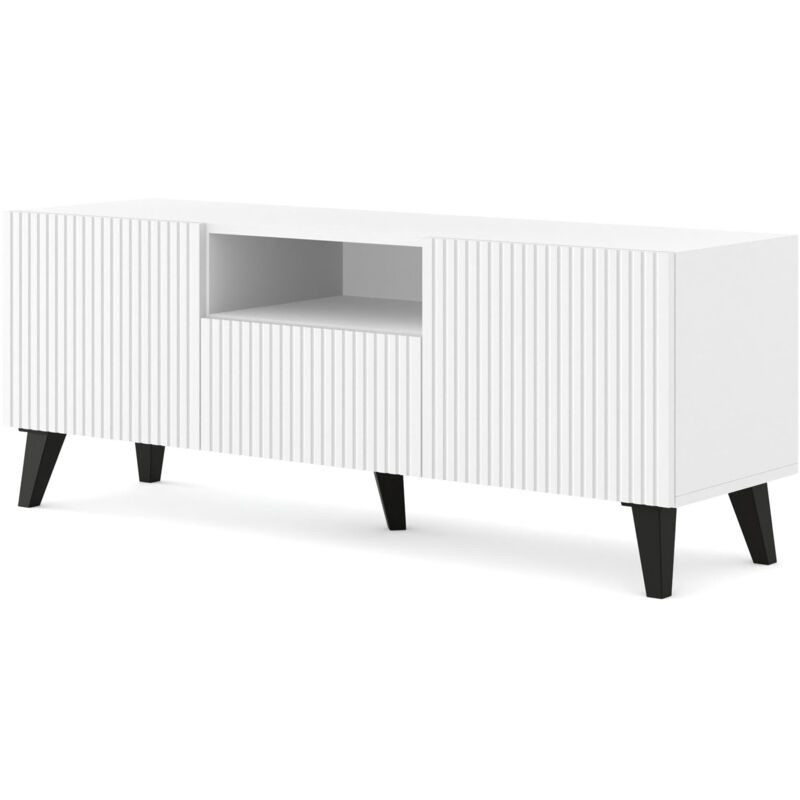 Bim Furniture - Meuble tv Ravenna b 150 cm 2D1S Blanc Mat, Pieds Noirs