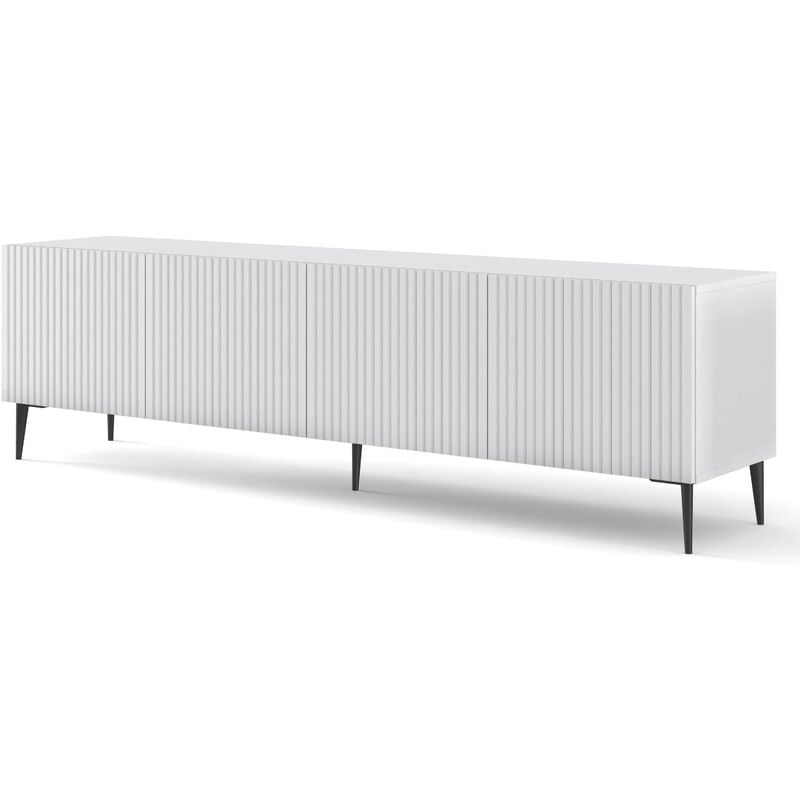 Bim Furniture - Meuble tv ravenna b 200 cm 4D fraisé blanc mat + pieds