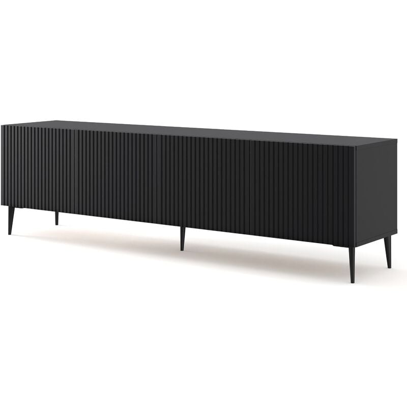 Bim Furniture - Meuble tv ravenna b 200 cm 4D fraisé noir mat + pieds