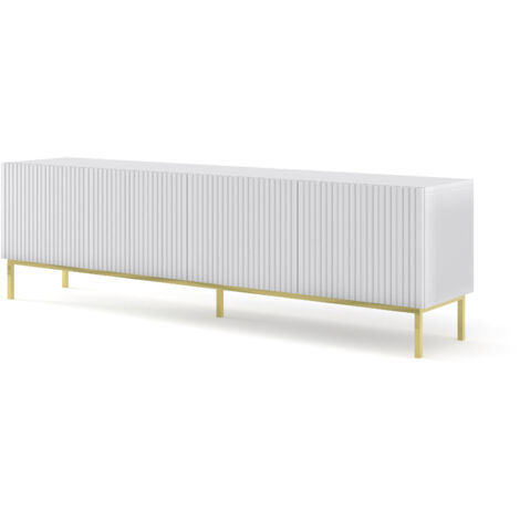 Meuble TV RAVENNA B 200 cm 4D fraisé blanc mat + cadre