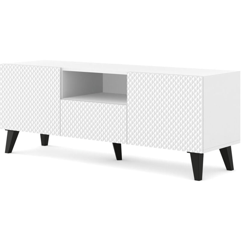 Bim Furniture - Meuble tv Ravenna c 150 cm 2D1S Blanc Brillant, Pieds Noirs