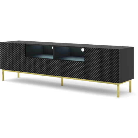 Meuble TV Ravenna C 200 2D2S noir brillant cadre doré