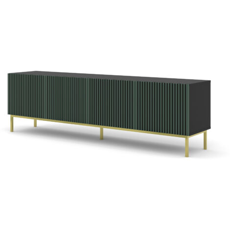 Meuble TV RAVENNA F 200 cm 4D fraisé noir mat/vert cadre