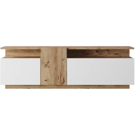 MOBILI REBECCA Meuble TV Rebecca Mobili Nergis 46,5x150x29,5 Panneau de particules Chêne clair Blanc Moderne