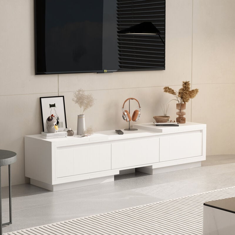 Fufu&gaga - Meuble tv réglable,160 cm- 270cm de large Buffet bas blanc pour téléviseur,Tableau tv à 3 tiroirs,Tableau TV,Banc tv avec côtés gauche et