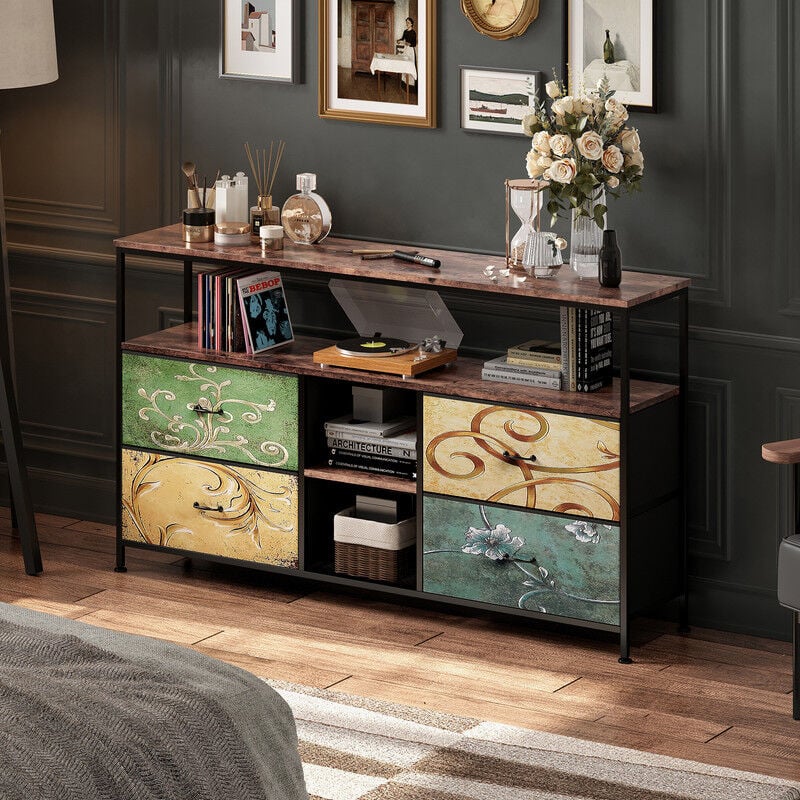 Sureh - Meuble tv rétro, support multimédia, support tv avec tiroirs, centre de divertissement, console multimédia, meuble tv pour salon, rétro,