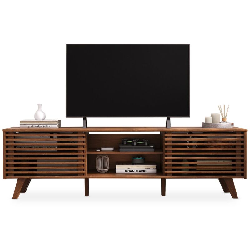 Idimex - Meuble tv rian avec portes coulissantes, en pin massif - Brun foncé