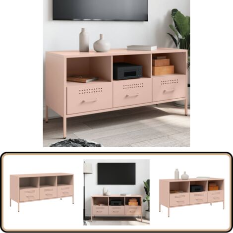 Meuble TV rose 100,5x39x50,5 cm acier - Meubles Tv - Meuble Tv Industriel - Meuble Tv Rose - Support Tv - Banc Tv