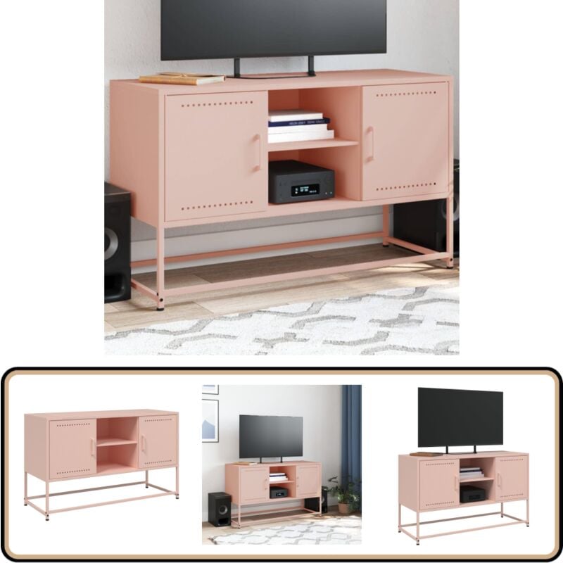 Vidaxl - Meuble tv rose 100,5x39x60,5 cm acier - Meubles Tv - Meuble Tv Industriel - Meuble Tv Rose - Meuble Tv Acier - Rangement Tv