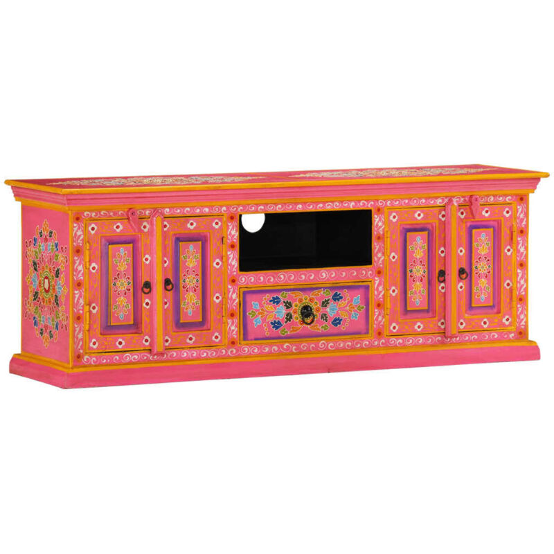 Meuble TV rose 110x30x40 cm bois massif de manguier, Rose, 353907