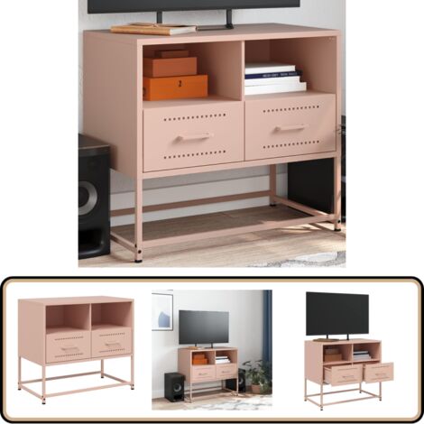 Meuble TV rose 68x39x60,5 cm acier - Meubles Tv - Meuble Tv Industriel - Meuble Tv Rose - Meuble Tv Acier - Rangement Tv