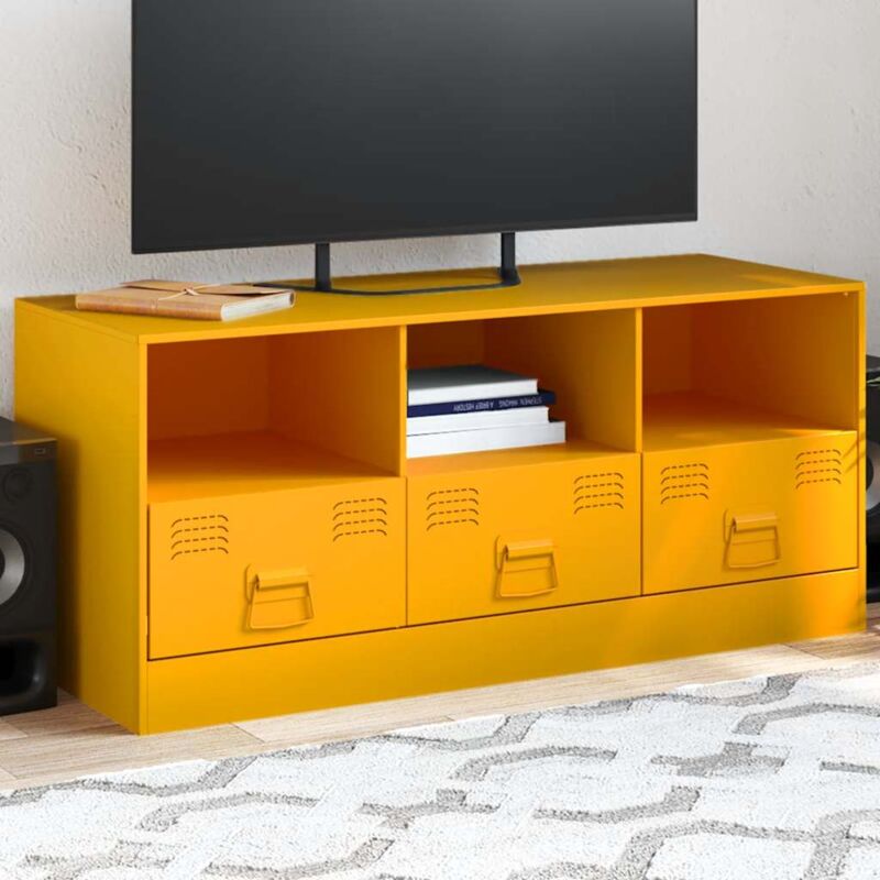 Vidaxl - Meuble tv jaune moutarde 99x39x44 cm acier
