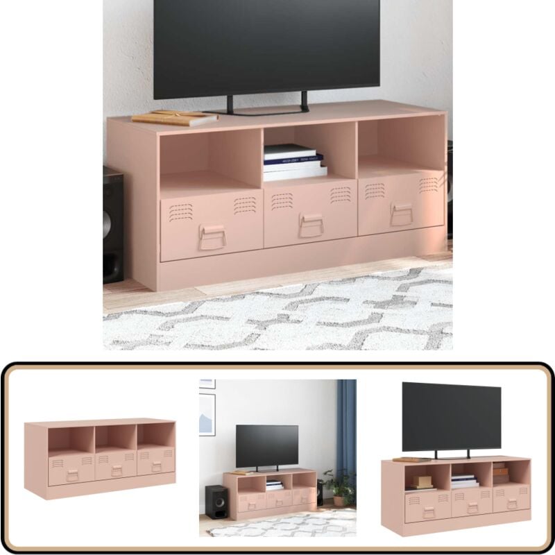 Vidaxl - Meuble tv rose 99x39x44 cm acier - Meubles Tv - Meuble Tv Rose - Meuble Tv Moderne - Armoire Tv - Rangement Tv