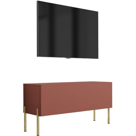 Meuble TV : Rouge Brique, 100 × 52 × 32 cm, pieds dorées