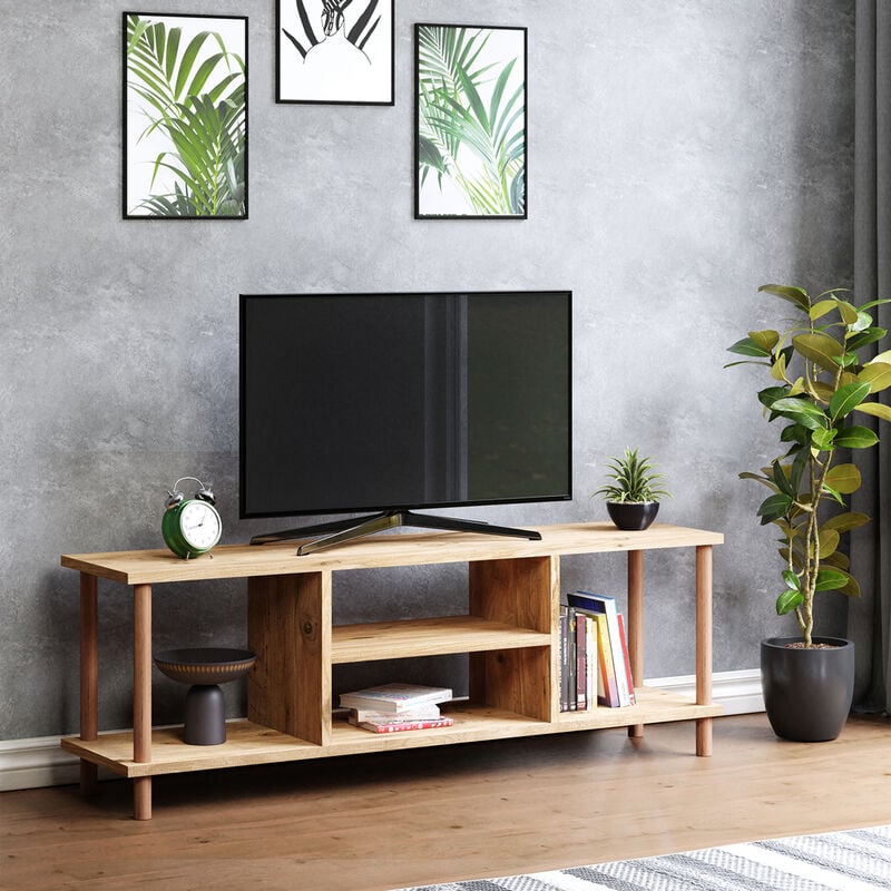 [en.casa] - Meuble tv Ærøskøbing avec espace de rangement 43 x 120 x 29 cm effet bois