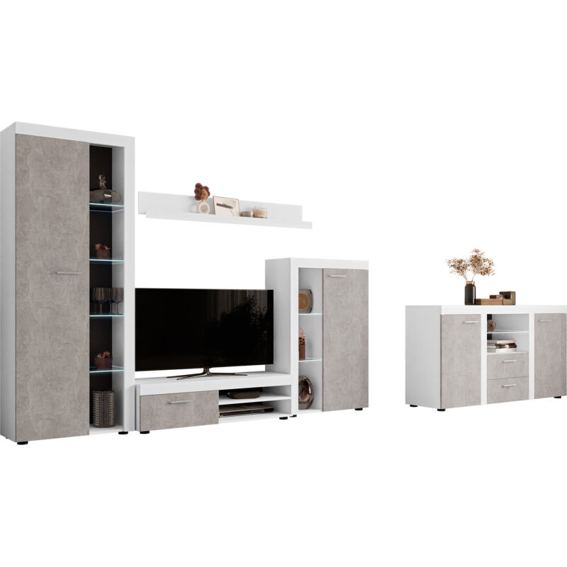 Habitat Et Jardin - Ensemble de salon Tucson 106, Blanc + Béton