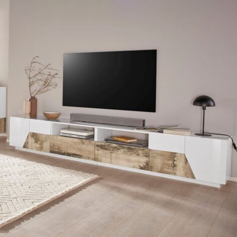 Meuble TV salon 260x43cm mur moderne bois blanc More Wood