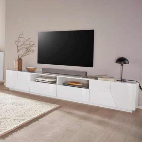 Meuble TV salon moderne 260x43cm blanc brillant More