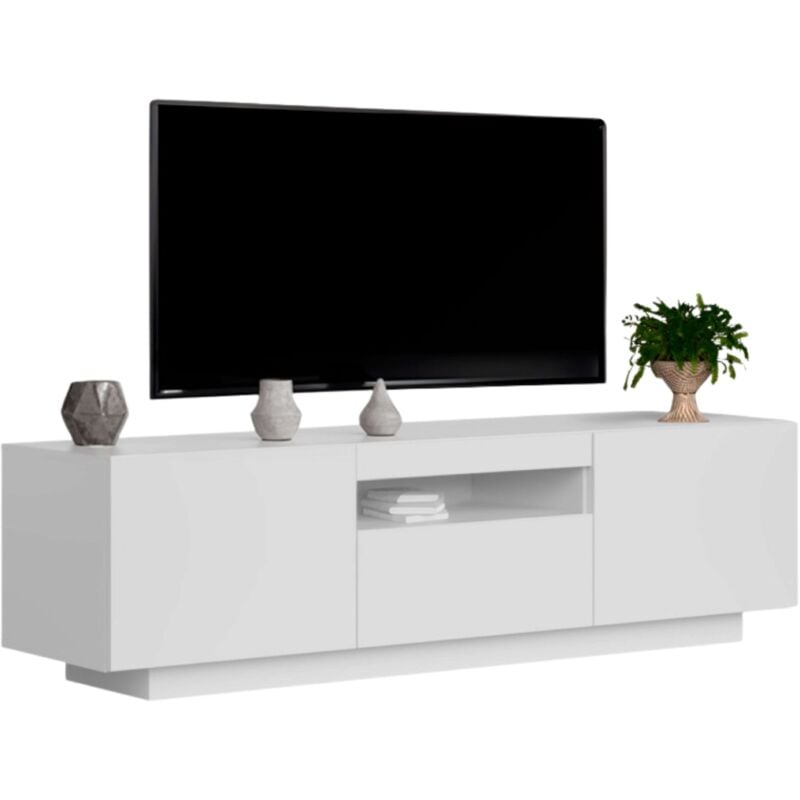 Miroytengo - Meuble tv Sami pour salon style contemporain en blanc avec 1 tiroir, 2 portes et niche centrale 150x41,6x37,3 cm