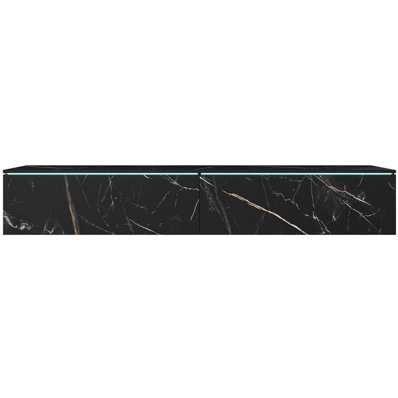 Meuble tv Sarasota 121, Marbre noir, Le nombre de portes: 0, Nombre de tiroirs: 0, 180x30x33cm, led