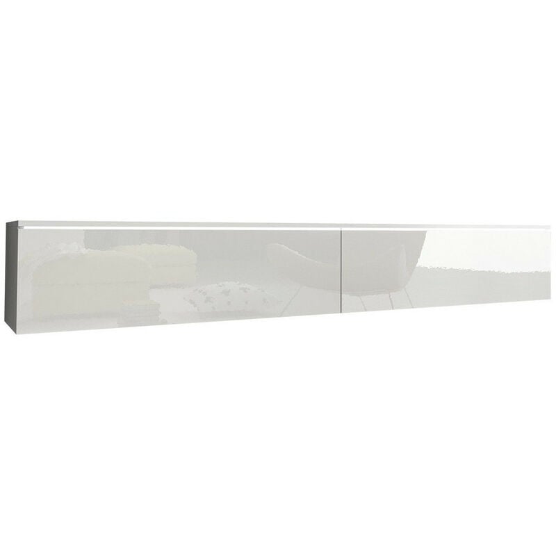 Meuble tv Sarasota 121, Blanc + Blanc brillant, Le nombre de portes: 0, Nombre de tiroirs: 0, 180x30x33cm, led